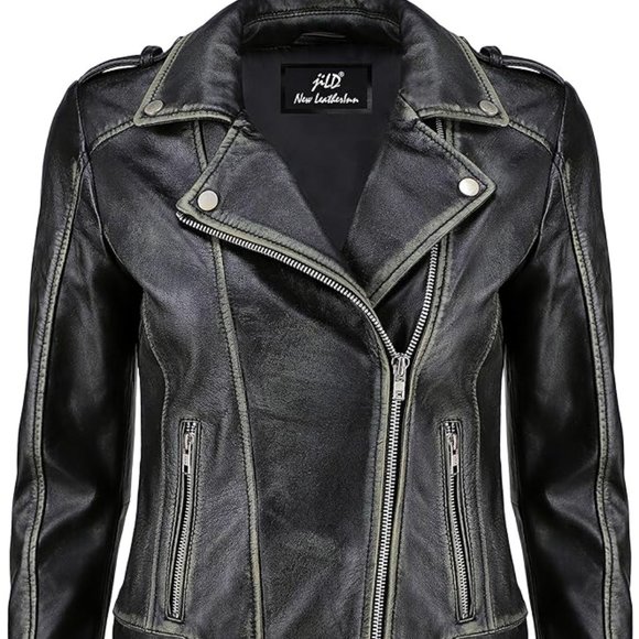 Jild Jackets & Blazers - Leather Moto Jacket - Black Distressed - Sz L